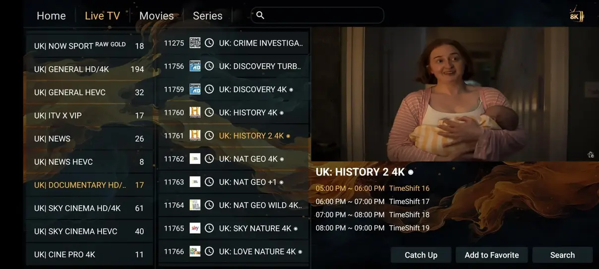 WeSellIPTV IPTV channel categories and live streaming player interface