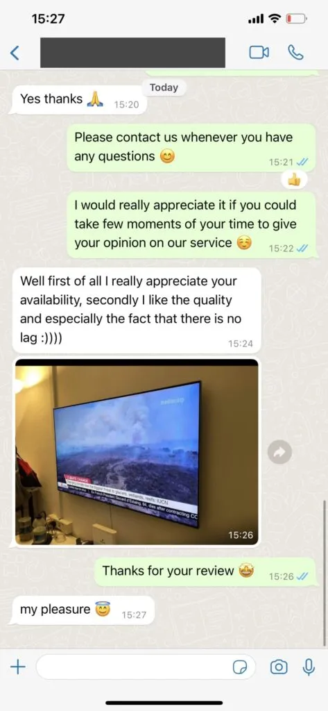 WhatsApp activation confirmation for WeSellIPTV IPTV subscription